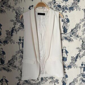 Zara White Sleeveless Blazer Vest Open Front Tailored Minimalist Size XS
